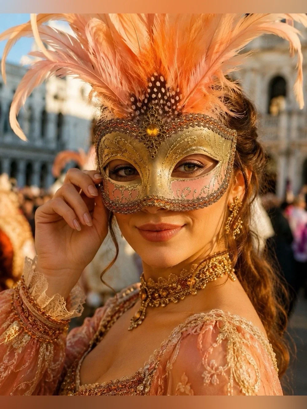 Venetian Feather Masquerade Mask Handmade Venice Italy Laguna Carnival Gold